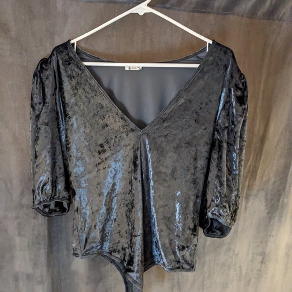 Free People Teal and/or Silver Don't You Wish Velvet Bodysuit (Large/US10/US12) - Picture 9 of 14